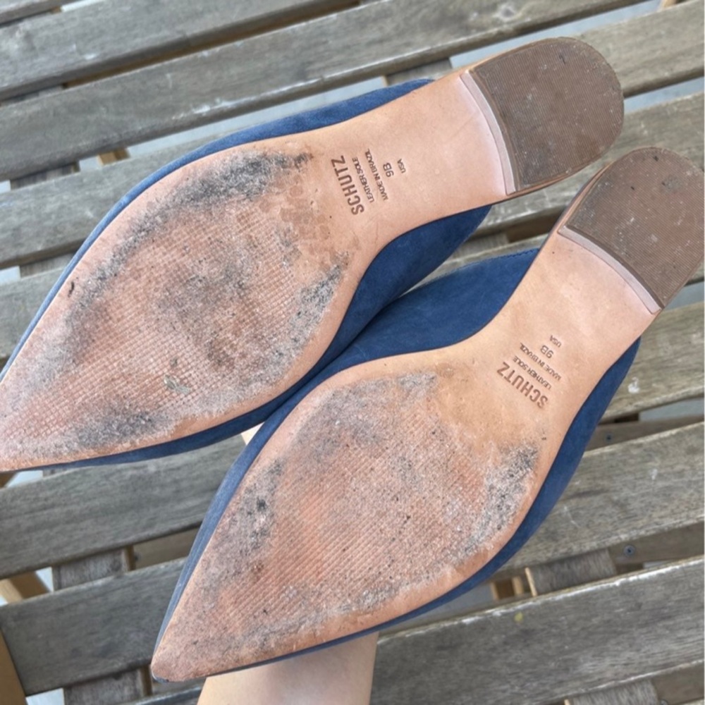 SCHUTZ || Navy Nubuck Flats w Blue Leaf || Size 9 - Picture 4 of 6
